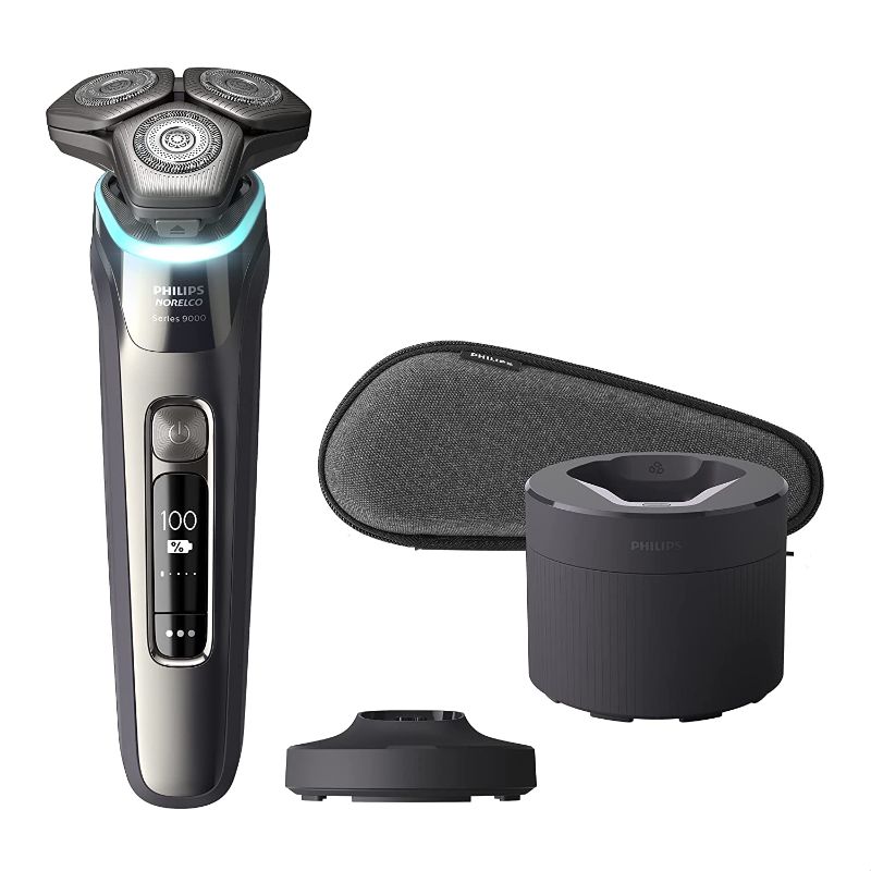 Photo 1 of Philips Norelco 9800 Rechargeable Wet & Dry Electric Shaver with Quick Clean, Travel Case, Pop up Trimmer, Charging Stand, S9987/85
