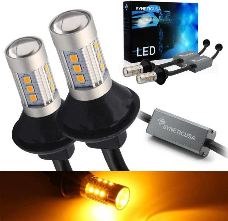 Photo 1 of Syneticusa 3157 Error Free Canbus Ready Yellow/Amber LED Front/Rear Turn Signal Light Bulbs DRL Parking Lamp No Hyper Flash All in One
