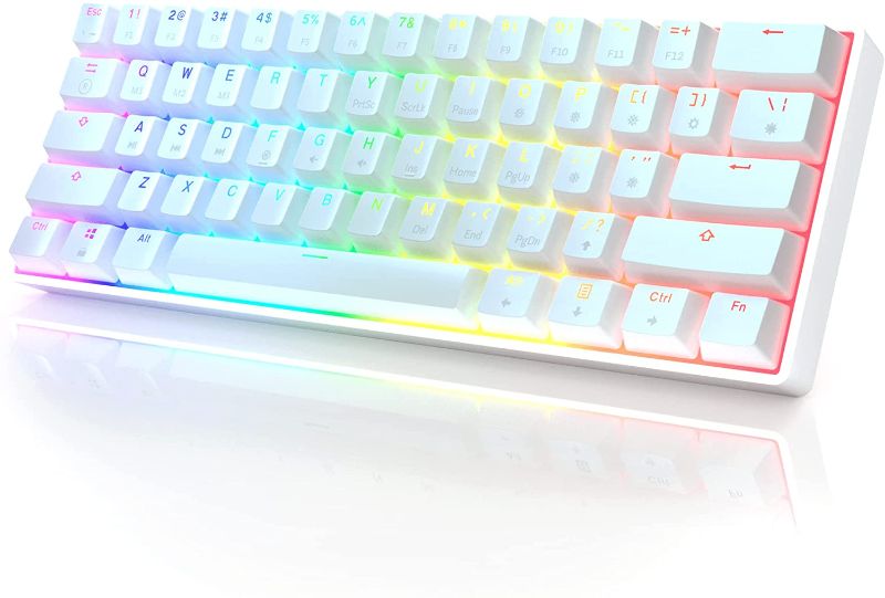 Photo 1 of HK GAMING GK61 Mechanical Gaming Keyboard 60 Percent | 61 RGB Rainbow LED Backlit Programmable Keys | USB Wired | for Mac and Windows PC | Hotswap Gateron Optical Black Switches | White
