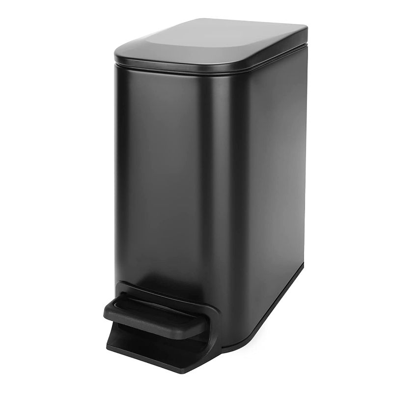 Photo 1 of Cesun Small Bathroom Trash Can with Lid Soft Close, Step Pedal, 6 Liter / 1.6 Gallon Stainless Steel Garbage Can with Removable Inner Bucket, Anti-Fingerprint Finish (Matt Black)

