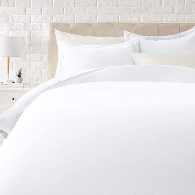 Photo 1 of Amazon Basics Light-Weight Microfiber Duvet Cover Set with Zipper Closure - Full/Queen, Bright White
