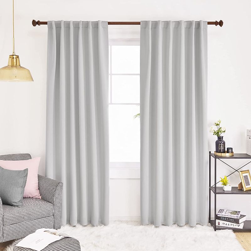 Photo 1 of Deconovo Blackout Curtains Back Tab and Rod Pocket - Thermal Insulated Room Darkening Curtains for Bedroom, 52x108 Inch, Platinum, 2 Panels
