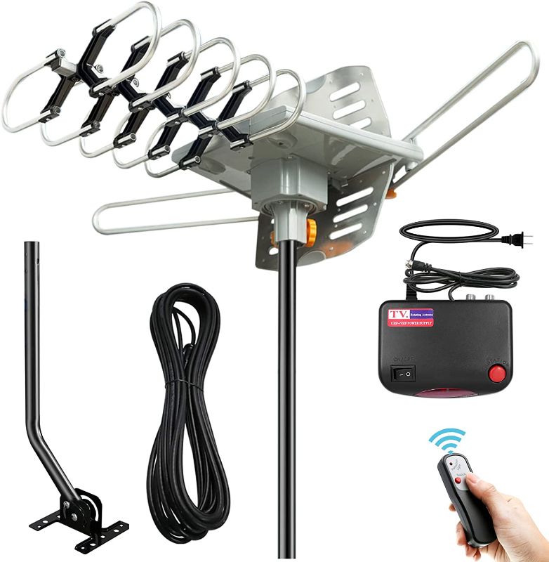 Photo 1 of Vansky TV antenna for smart TV- 250 miles long range OTA amplified antenna TV digital HD outdoor support 4K 1080P UHF VHF and 2 TVs wireless remote rotation control 33ft coax cable and mounting pole 
