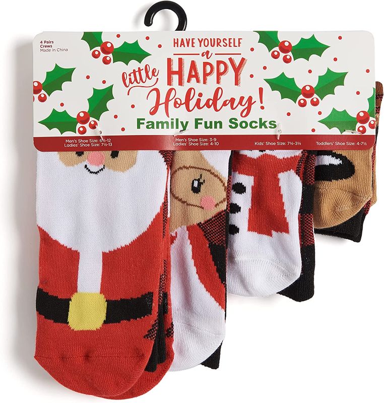 Photo 1 of Jacques Moret unisex adult Family Matching Holiday 4 Pack Crew Casual Sock, Assorted Red-holiday, Assorted Family Pack US **REFER TO PICTURE FOR SIZING** 
