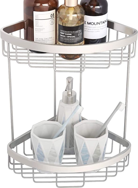 Photo 1 of Alise Bathroom Shower Caddy 2-Tier Corner Basket Storage for Shampoo Conditioner Soap-Satin Wall Mount with Screw Drilling or Self-Adhesive Superglue,SUS 304 Stainless Steel Brushed Nickel
