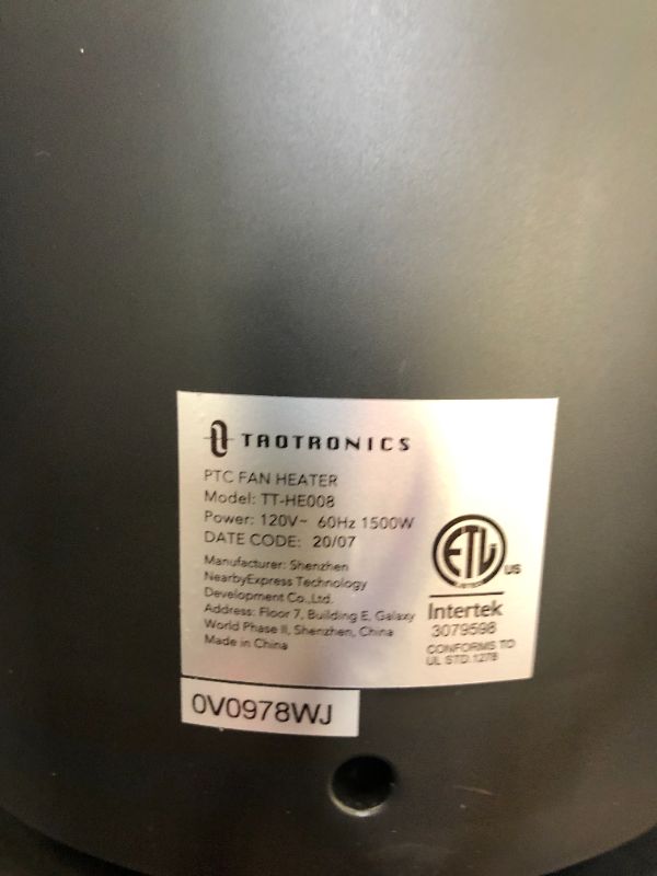 Photo 3 of **FOR PARTS ONLY** taotronics ptc fan heater