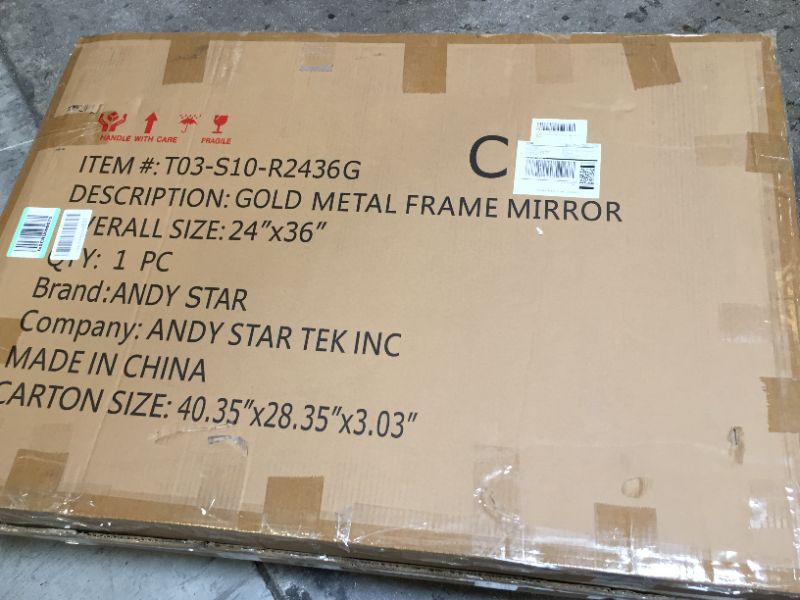 Photo 2 of ANDY STAR 24 x 36 Inch Rectangular Hanging Metal Frame Wall Mirror, Brushed Gold - 24 x 36 x 1 inches
