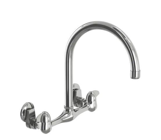 Photo 1 of Builders 2-Handle Wall Mount High-Arc Standard Kitchen Faucet in Chrome
