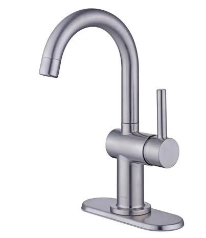 Photo 1 of Dorind Single Hole Single-Handle High-Arc Bathroom Faucet in Brushed Nickel
