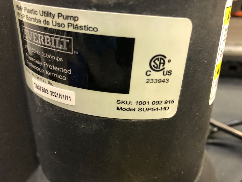 Photo 3 of 1/6 HP Plastic Submersible Utility Pump