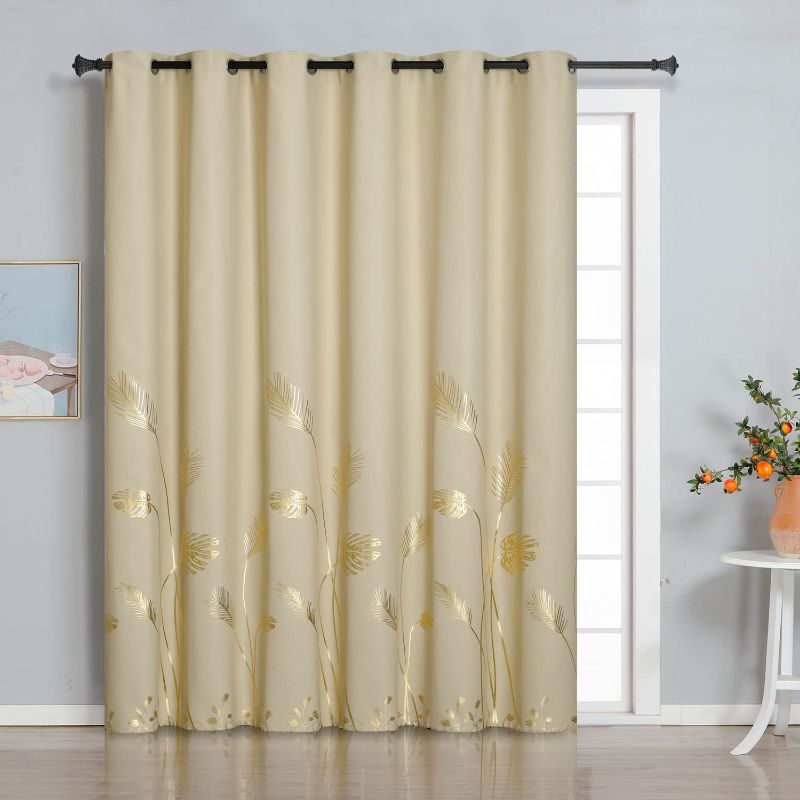 Photo 1 of Estelar Textiler Beige Room Darkening Curtain for Sliding Door 80W x 108L Inch Long Energy Saving Light Blocking Blackout Curtain Palm Curtain for Bedroom, 6.6ft Wide x9ft Long, 1 Panel
