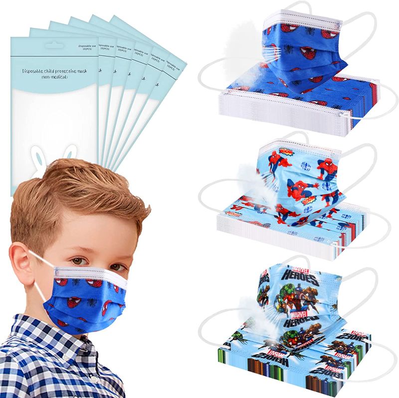 Photo 1 of 3 PK Kids Breathable Face Mask Masks, Cute Designer Children Boys Facemask for Age 2-4 3 8-10 Years Old Kid, 3 Ply Layer Fabric Funny School Comfortable Facemasks Madks, Youth Child Mascarillas Para Niños
