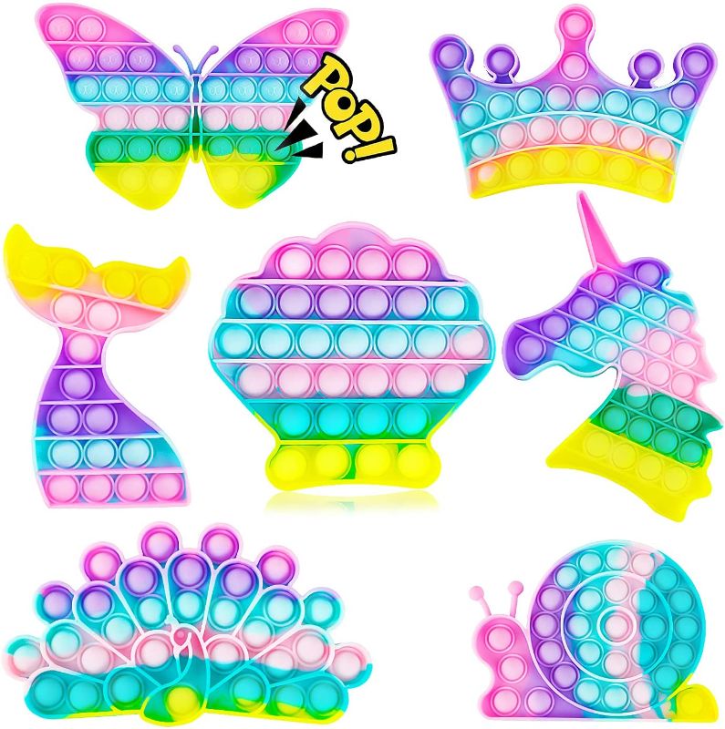 Photo 1 of 7 Pack Pop Popper Sensory Set Kit Toy Stress Bubble Special Need Gift for Girl Kid Teen Adult Friend ADHD Butterfly Unicorn Mermaid Crown Snail Peacock
