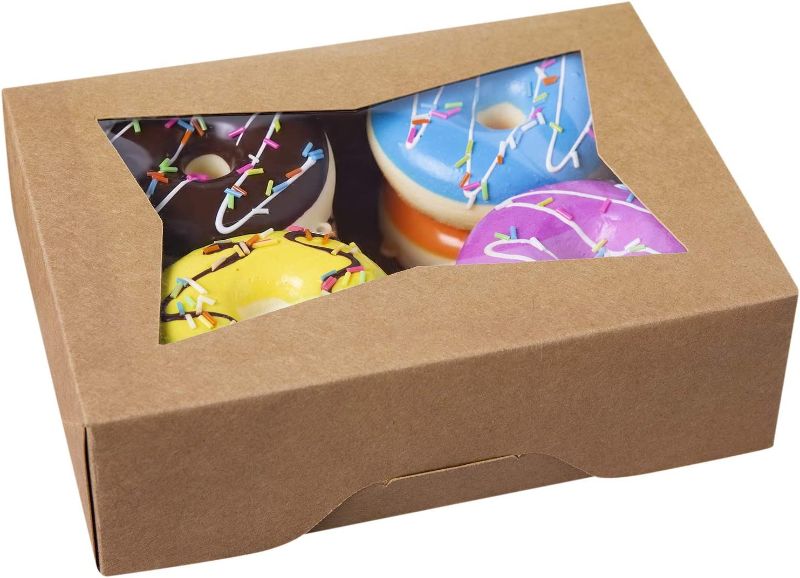 Photo 1 of [25pcs]8inch Cookie Boxes with Window Lid,Brown Kraft Cardboard Pops Treat Gift Bakery Box for Muffins and Pastry,Dessert Donut Decorated Packaging in Bulk 8"x 5 3/4"x 2 1/2",Pack of 25
