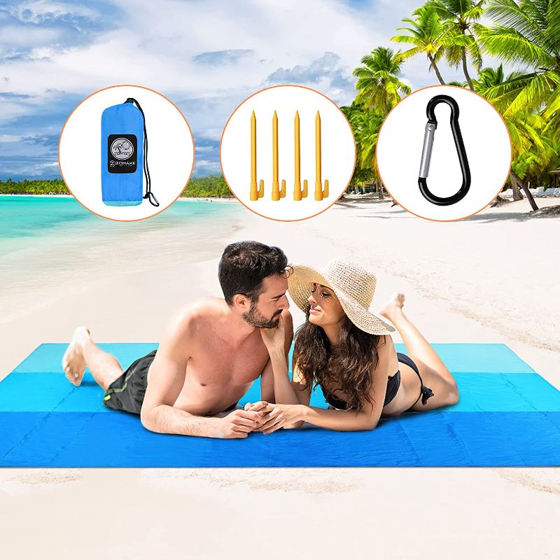 Photo 1 of 2 PK Beach Blanket Waterproof Sandproof 2 People 59"x78.7",Large Sand Free Beach Mat,Lightweight Pocket Blanket - Beach Accessories for Vacation Must Haves,by Zomake(Navy Blue)
