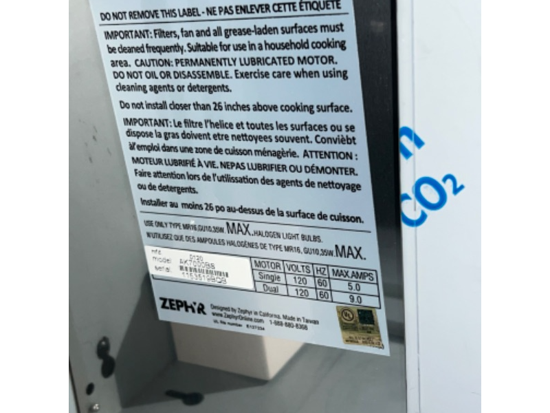 Photo 5 of ZEPHYR MODEL: AK7000BS, Under Cabinet Range Hood with 6-Speed/650 CFM Blower, Electronic Touch Controls, Halogen Lighting, Professional Baffle Filters, Airflow Control Technology™, CleanAir Function, ADA Compliant, and UL Listed: 30 Inch Width +++ OUT OF 