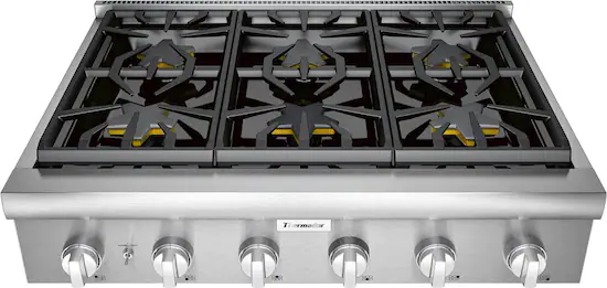 Photo 1 of Thermador - Professional Series 36" Built-In Gas Cooktop with 6 Pedestal Star Burners - Stainless steel Model:PCG366W

