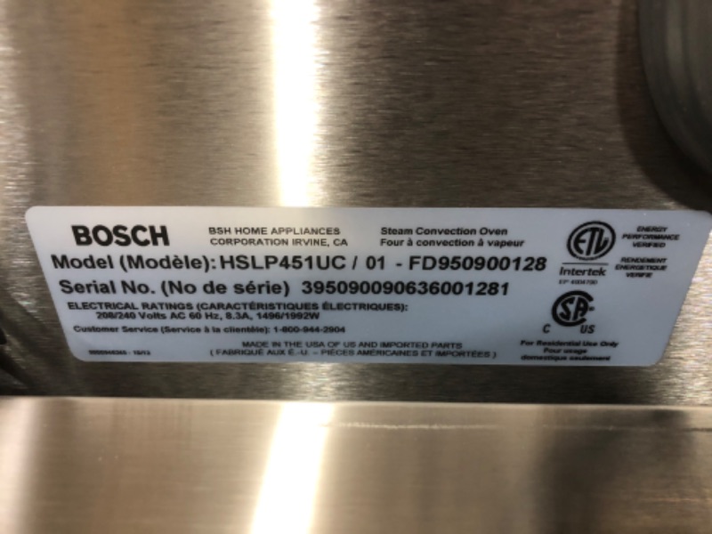Photo 7 of Bosch Benchmark Series 30" Steam Oven with Storage Drawer - HSLP451UC/HSD5051UC
