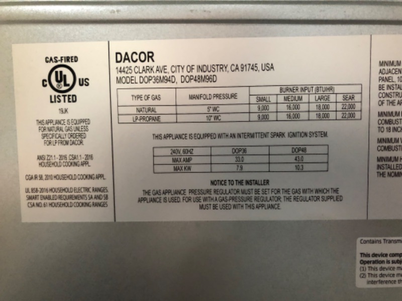 Photo 8 of Dacor Contemporary Series 36 Inch Freestanding Dual Fuel Range with Natural Gas, 4 Sealed Burners, Wi-Fi Enabled, 4.8 cu. ft. Total Oven Capacity, Griddle, Convection Oven, Self-Clean Oven, Continuous Grates, Viewing Window, Illumina Burner Controls, Gree