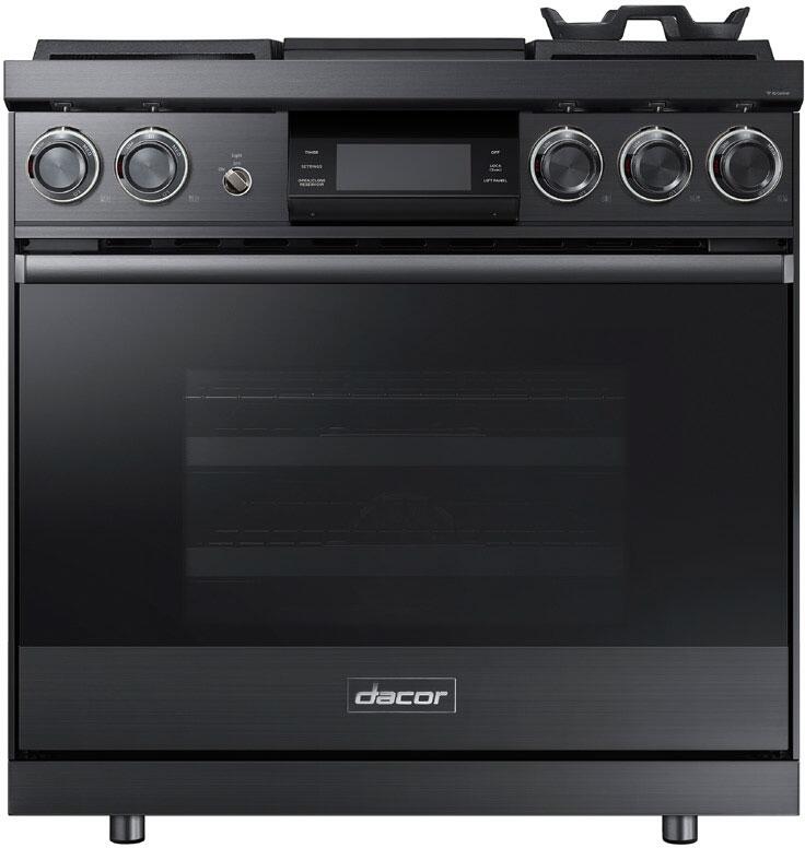 Photo 1 of Dacor Contemporary Series 36 Inch Freestanding Dual Fuel Range with Natural Gas, 4 Sealed Burners, Wi-Fi Enabled, 4.8 cu. ft. Total Oven Capacity, Griddle, Convection Oven, Self-Clean Oven, Continuous Grates, Viewing Window, Illumina Burner Controls, Gree