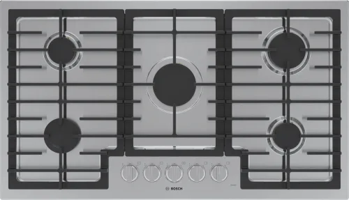 Photo 1 of Bosch 36 Inch Gas Cooktop with 5 Sealed Burners, Continuous Cast Iron Grates, OptiSim® Burner, Distinctive Red LED Light, One-Piece Stainless Steel Design, and ADA Compliant
