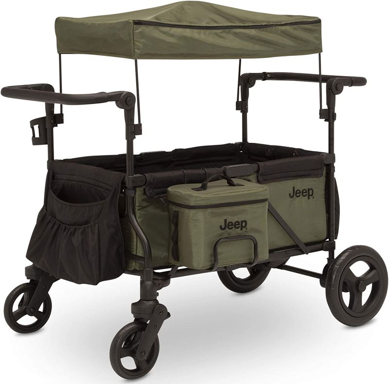 Photo 1 of Jeep Deluxe Wrangler Stroller Wagon by Delta Children - Includes Cooler Bag, Parent Organizer and Car Seat Adapter, Black/Green
