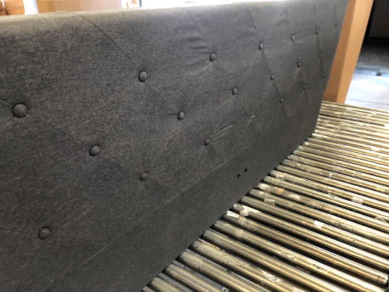 Photo 3 of ZINUS Shalini Upholstered Platform Bed Frame / Mattress Foundation / Wood Slat Support / No Box Spring Needed / Easy Assembly, Dark Grey, King Dark Grey King Platform Bed