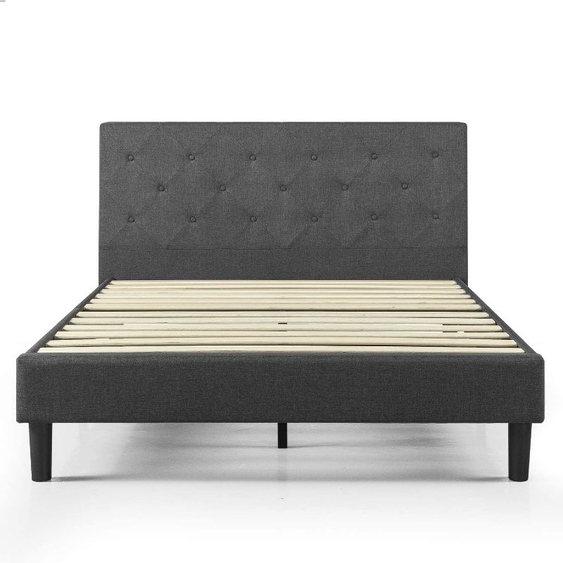 Photo 2 of ZINUS Shalini Upholstered Platform Bed Frame / Mattress Foundation / Wood Slat Support / No Box Spring Needed / Easy Assembly, Dark Grey, King Dark Grey King Platform Bed