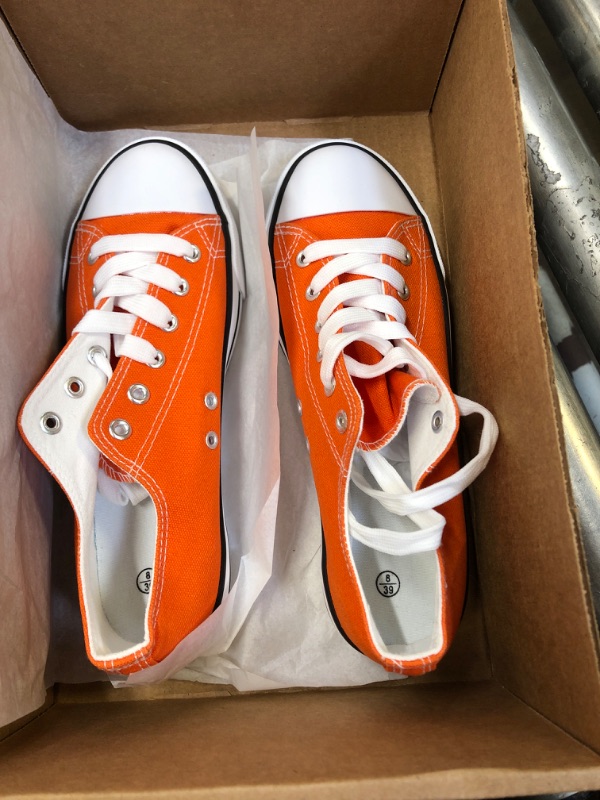 Photo 2 of Adokoo Womens Canvas Shoes Casual Cute Sneakers Low Cut Lace up Fashion Comfortable for Walking Size 8 Orange
