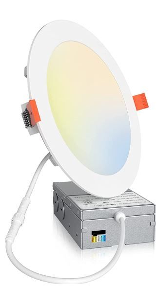 Photo 1 of Amico 2 Pack 6 Inch 5CCT Ultra-Thin LED Recessed Ceiling Light with Junction Box, 2700K/3000K/4000K/5000K/6000K Selectable, Dimmable Can Light, 1200LM High Brightness Downlight,15W Eqv 130W,ETL
