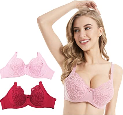 Photo 1 of ccko Women's Push Up Lace Bras of Full Size52dd) Comfort Underwire Padded Lift Up 2-Pack