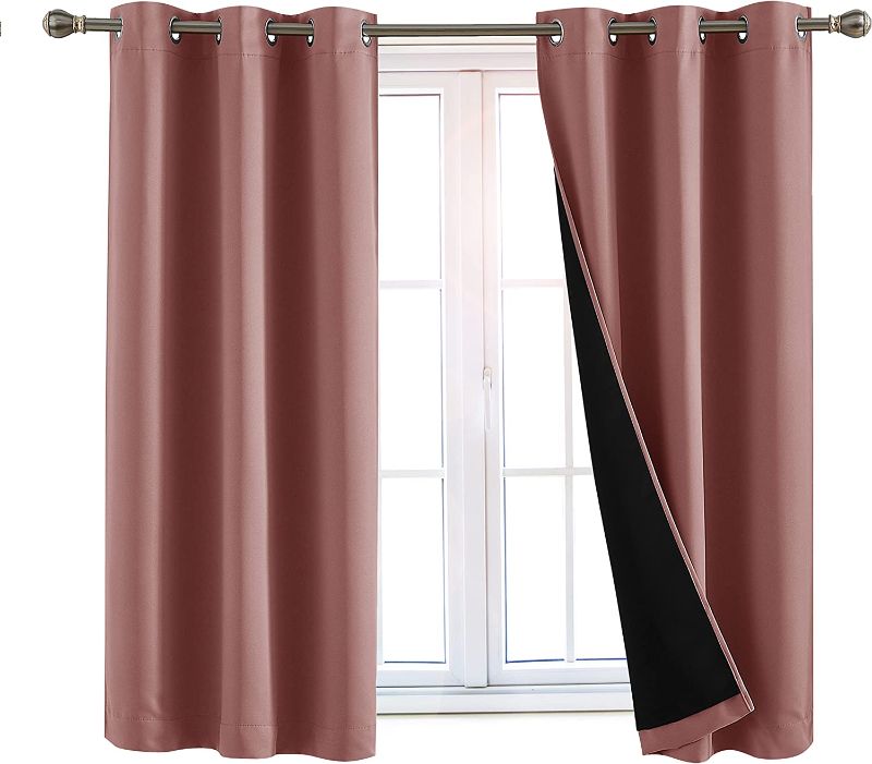 Photo 1 of 100% Blackout Window Curtains: Room Darkening Thermal Window Treatment with Light Blocking Black Liner - Bedroom, Nursery or Day Sleep - 2 Pack of Drapes, Dusty Rose (54” Drop x 42” Wide Each)
