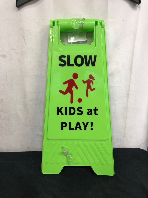 Photo 2 of CERLMLAND Slow Kids at Play! 2 pack Green Child - Safety Slow-Down-double-sided - signs , Black text and red graphics Easier to identify,Yard Signs for Schools,Neighborhoods,Park,Day Cares,Home Use for Street, Sidewalk,Driveway
