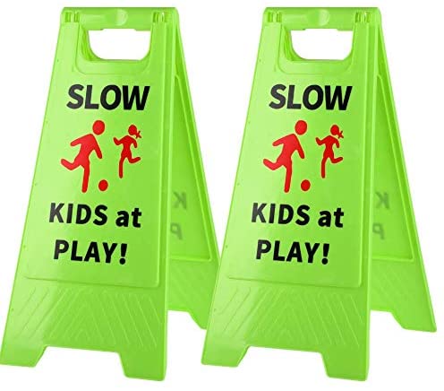 Photo 1 of CERLMLAND Slow Kids at Play! 2 pack Green Child - Safety Slow-Down-double-sided - signs , Black text and red graphics Easier to identify,Yard Signs for Schools,Neighborhoods,Park,Day Cares,Home Use for Street, Sidewalk,Driveway
