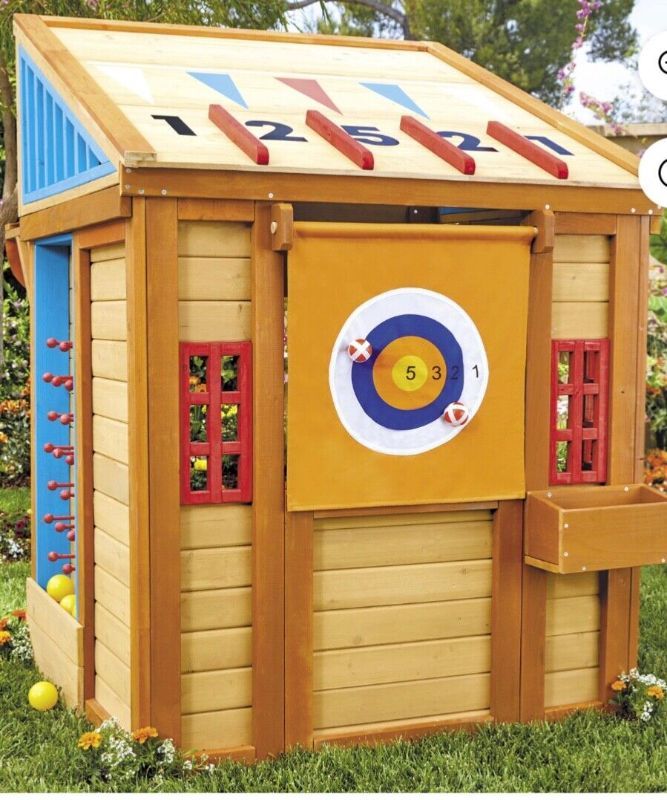 Photo 1 of Little Tikes® Real Wood Adventures™ 5-in-1 Game House, Wooden Playhouse, Skee-Ball & More for Playground Backyard Set Suitable For Kids, Boys and Girls Ages 3+ Assembled Product Dimensions (L x W x H) 45.00 x 46.00 x 64.00 Inches
