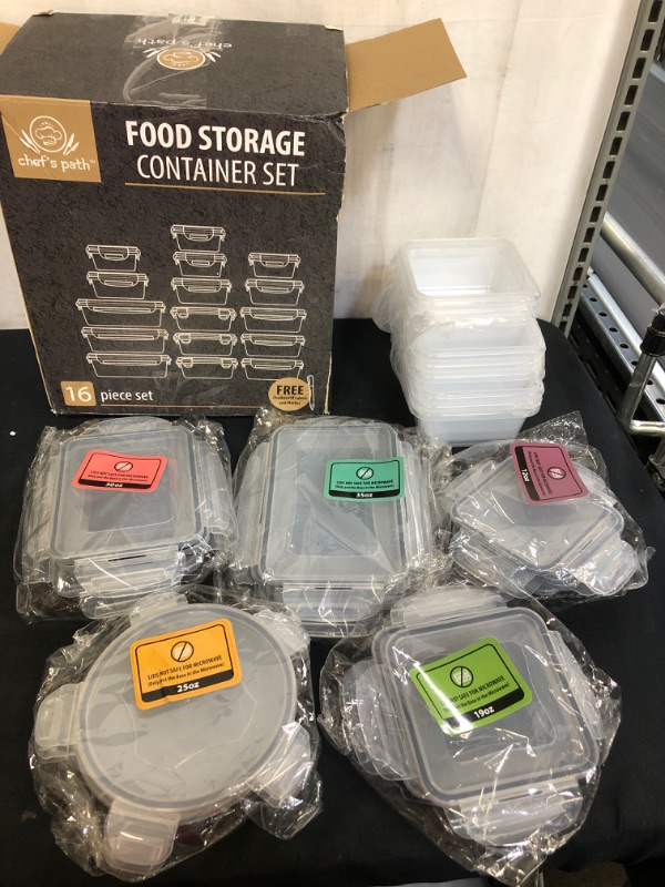 Photo 2 of 32 Piece Food Storage Containers Set with Easy Snap Lids (16 Lids + 16 Containers) - Airtight Plastic Containers for Pantry & Kitchen Organization - BPA-Free Food Containers with Free Labels & Marker
