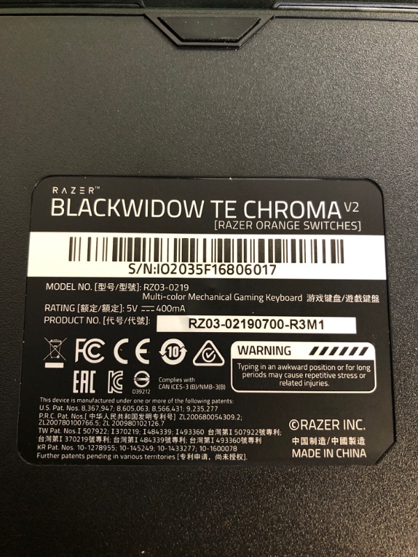Photo 5 of Razer BlackWidow TE Chroma v2 TKL Tenkeyless Mechanical Gaming Keyboard: Orange Key Switches, Tactile & Silent, Chroma RGB Lighting, Magnetic Wrist Rest, Programmable Macros, Classic Black
