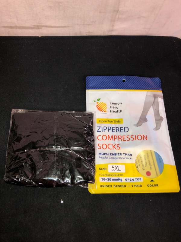 Photo 2 of Zipper Compression Socks 20-30mmHg Open Toe with Zip Guard Skin Protection - Medical Zippered Compression Socks for Men & Women - 5XL, Black
