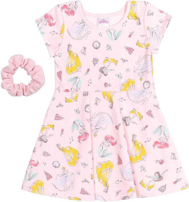 Photo 1 of Disney Princess French Terry Dress with Scrunchie: Moana Ariel Mulan Cinderella Belle
 SIZE 4T 