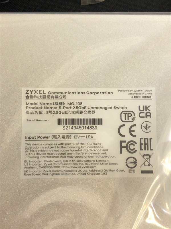 Photo 3 of Zyxel 5-Port 2.5G Multi-Gigabit Unmanaged Switch for Home Entertainment or SOHO Network [MG-105]
