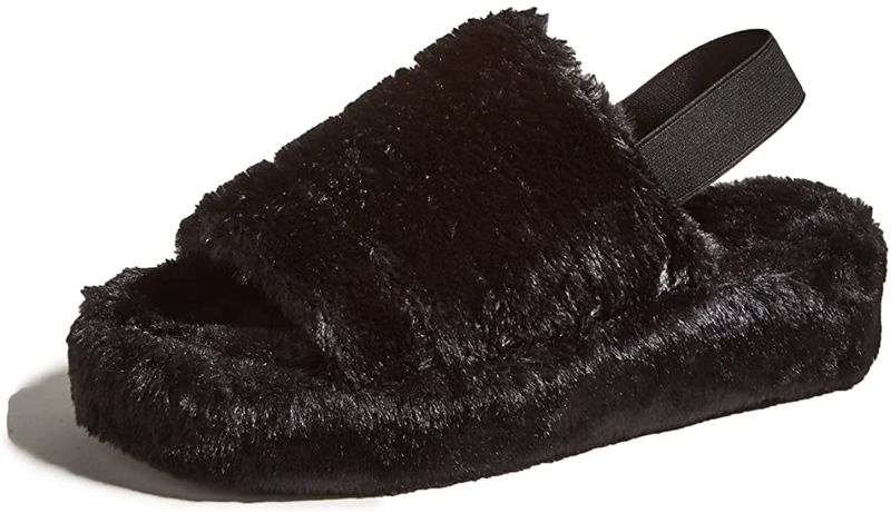 Photo 1 of FLYSONG Slippers for Womens Faux Fur House Shoes Open Toe Fluffy Platform Slide Sandals Anti-Slip Tie Die Cozy Fuzzy with Elastic Strap
 SIZE 8.5