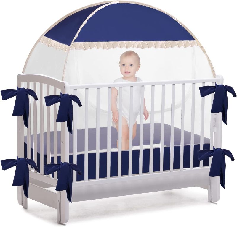 Photo 1 of Zonegrace Baby Crib Tent Cover to Keep Baby from Climbing Out, Pop Up Safety Crib Net Canopy for Boys,Girls,Toddler, Mesh Mosquito Net for Crib,Baby Bed,Crib Height Extender to Keep Infant in (Navy)
