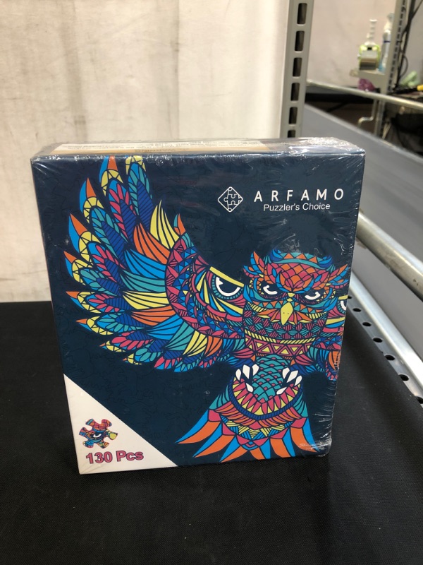 Photo 2 of Arfamo Wooden Jigsaw Puzzle - Unique Shape Wood Puzzles for Adults Challenging Family Game for Adults and Kids, Teens Charming Owl 13 × 15.7 in?30x40cm? 130 Pieces
