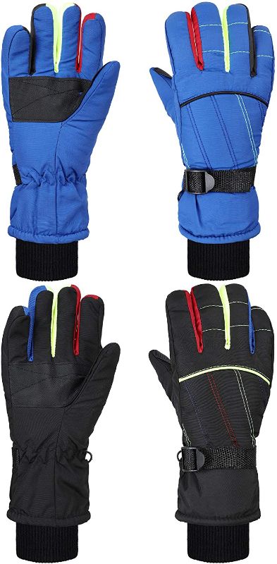 Photo 1 of 2 Pairs Kids Mittens Children Winter Snow Waterproof Thick Warm Windproof Gloves for Girls Boys
 5-8 YRS OLD 