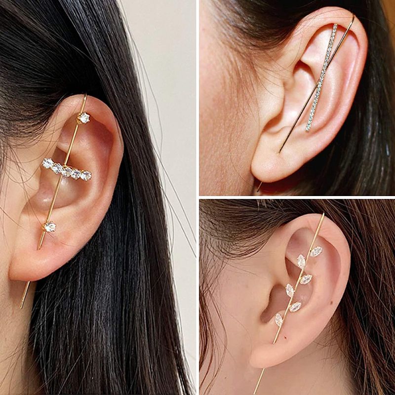 Photo 2 of 12Pcs Ear Wrap Crawler Hook Earrings and Clip On Earrings for Women Teen Girls Hypoallergenic Piercing Ear Cuffs

