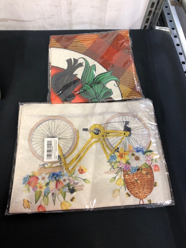 Photo 3 of 2PC LOT, Spring Summer Garden Flag Floral Bicycle Bee 12×18 Inch Double Sided Outside Vertical Holiday Yard Décor, 
Softxpp Autumn Thyme Decorative Throw Pillow Cover, Fall Pumpkin Crow Bird Sunflower Buffalo Plaid Check Cushion Case, Farmhouse Home Decor