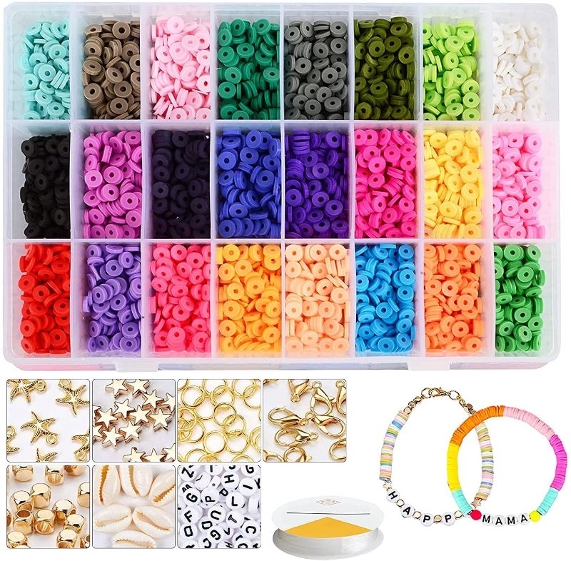 Photo 1 of Clay Beads for Jewelry Making, 5400pcs 6mm Polymer Flat Beads for Bracelets Necklace Adults Girls Kids
