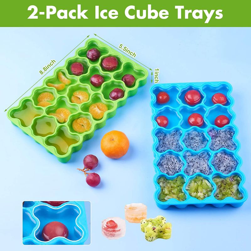 Photo 1 of 2 PCS Premium Ice Cube Trays, AUSSUA Silicone Ice Cube Molds with Sealing Lid
 GREEN AND BLUE 