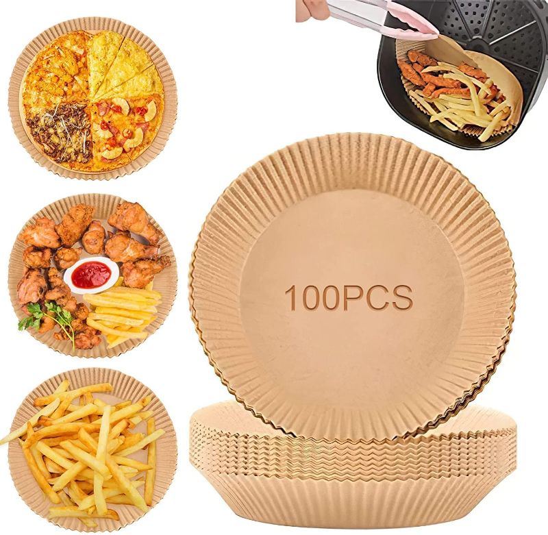 Photo 1 of 100pcs Air Fryer Disposable Paper Liner, Non-stick Air Fryer Liners, Oil-proof, Water-proof, Natural Food Grade Parchment for Baking Roasting Microwave Frying Pan(Round, 6.3in)

