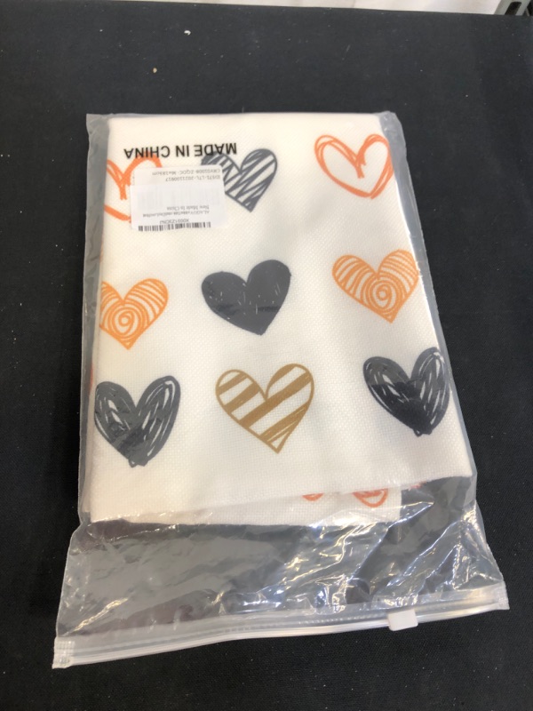 Photo 2 of ALAGO Valentine Table Runner Love Heart Shapes Hand Draw Table Linens Cotton Non-Slip Runners for Home Kitchen Party Wedding Decorations 14" x 72", Valentine's Day Love Heart Table Runner
